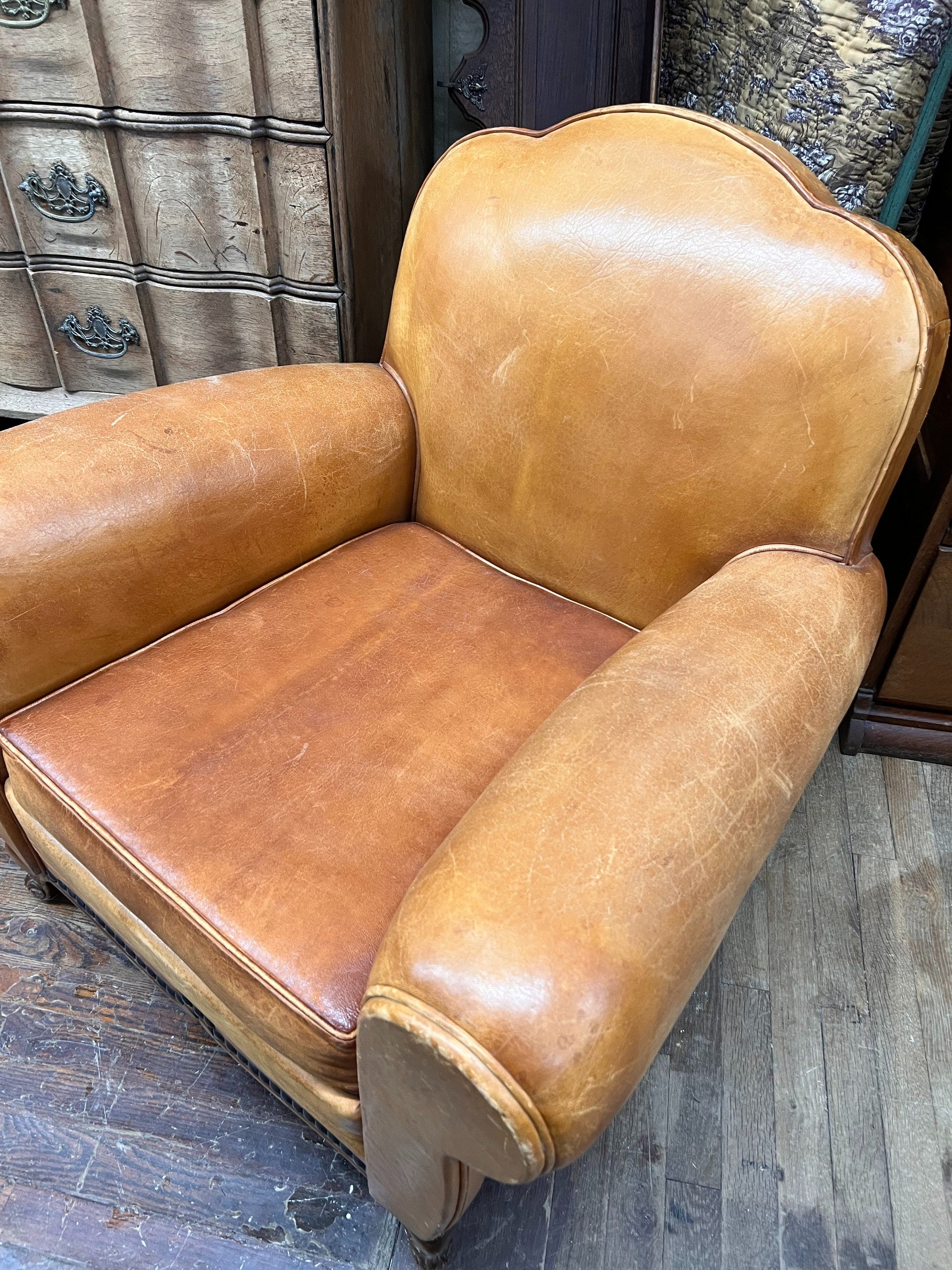 1940s French Leather Club Chair | Rust and Refind Antiques