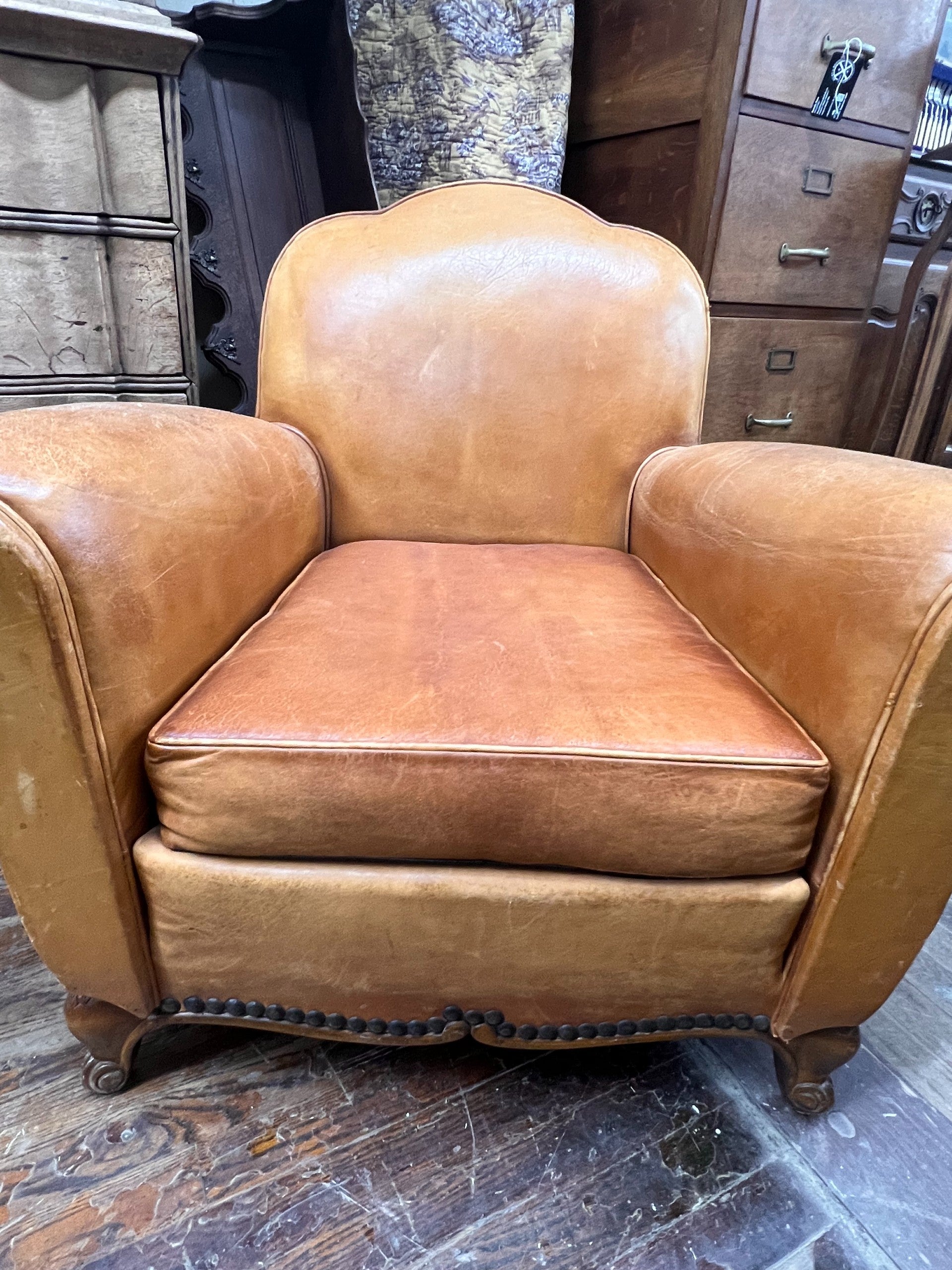 1940s French Leather Club Chair | Rust and Refind Antiques