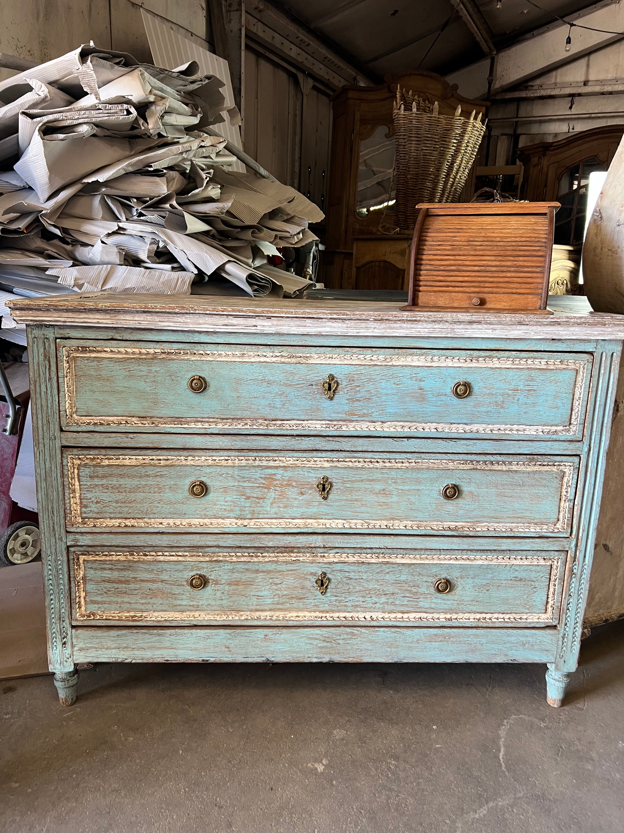 distressed blue dresser Antique Jenny Lind Cottage Pine Dresser - Blue